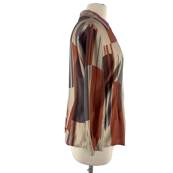 NIC & ZOE Geometric Tan, Pink, Rust, Gray & Cream Wrap Blouse Sz L - Picture 5 of 7